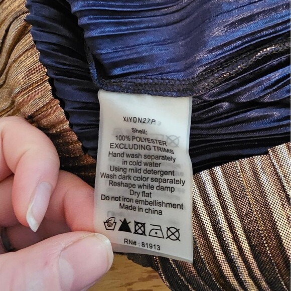 Plenty Tracy Reese Midi Metallic Pleated Shimmery Shiny Cinched Waist Dress - Picture 7 of 7